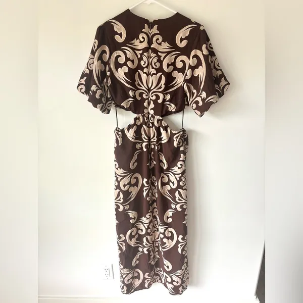 Abercrombie & Fitch Short Puff Sleeve Cutout Maxi Dress Brown Tan Floral Pattern - Image 14