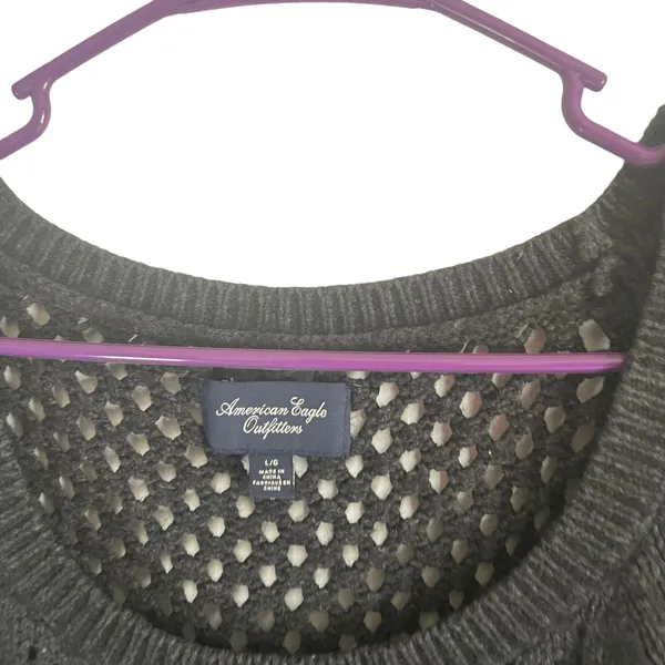 American Eagle Outfitters Size Large Gray Wool Blend‎ Crochet Sweater - Image 5