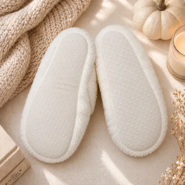 Hyde and EEK Boutique Women White Faux Fur Bat Print Slipper Socks M/L 8-10 New - Image 3