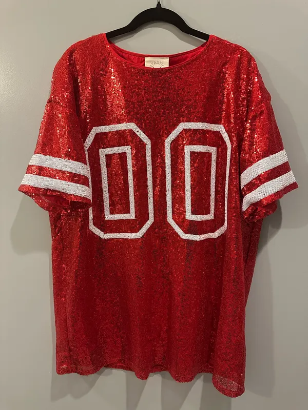 Fantastic Fawn Oversized Sparkly Sequin Sports Jersey Gameday Dress - Image 2