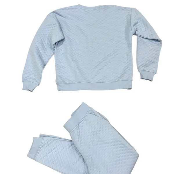Lands' End Light Blue Quilted V-Neck Sweatshirt and Joggers Lounge Set 2 pc sz S - Image 3