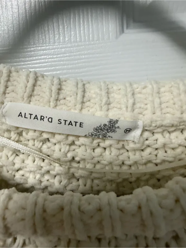 Altar'd State Cream Cable Knit Cropped Crewneck Sweater - Image 2