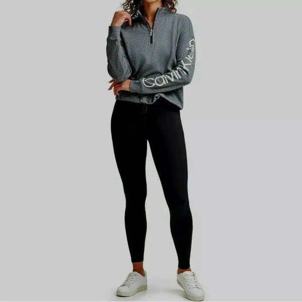 Calvin Klein Heather Grey Half Zip Oversized Crop Pullover Sz Small - Image 14