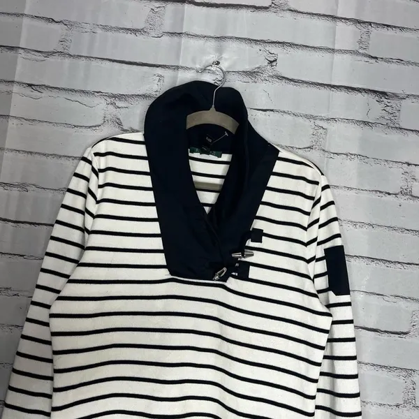 Lauren Ralph Lauren Striped Cowl Neck Sweater White & Black Sz L Cotton Knit Y2K - Image 5