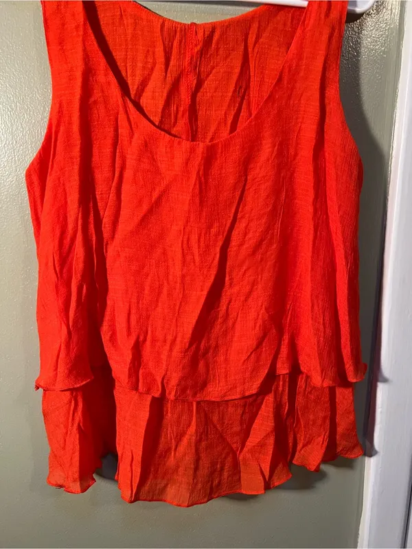 Women’s Size Large Sleeveless Blouse Scoop Neck Tiered Bright Orange Viscose - Image 5