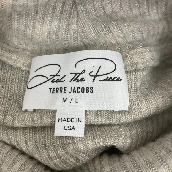 Feel The Piece Oatmeal Sleeveless Knit Turtleneck Top M/L Ribbed Luxe Boho - Image 10