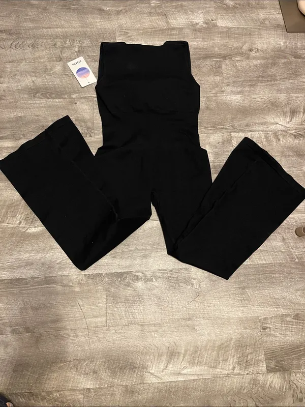 OTOS Seamless Black Jumpsuit with Built-In Bust Support Wide leg - Image 6