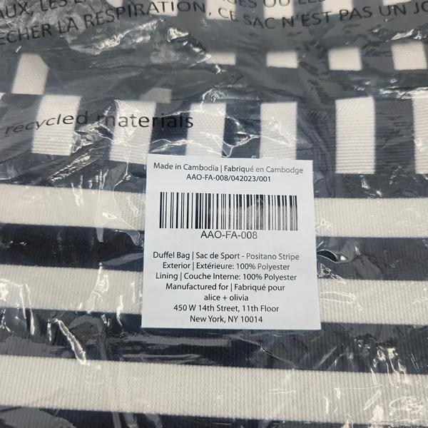 Alice & Olivia By Stacey‎ Bendet Black & White Striped Duffel Bag NWT - Image 6