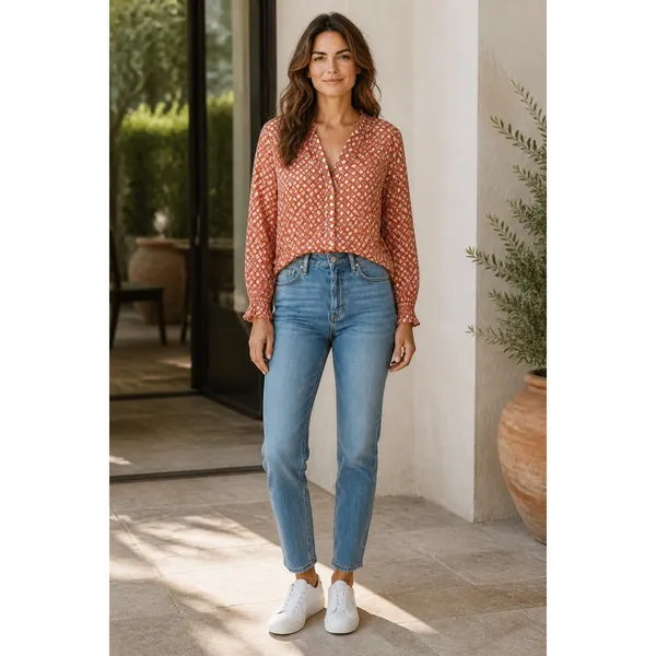 Ro's Garden Rachel Shirt XS Orange Abstract Geo Print Cotton Button Front Top - Image 14