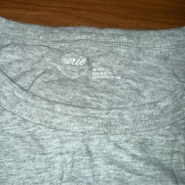 AERIE Cropped Tie Front Wrapped Short Sleeve Heather‎ Grey Tee Shirt Small - Image 2
