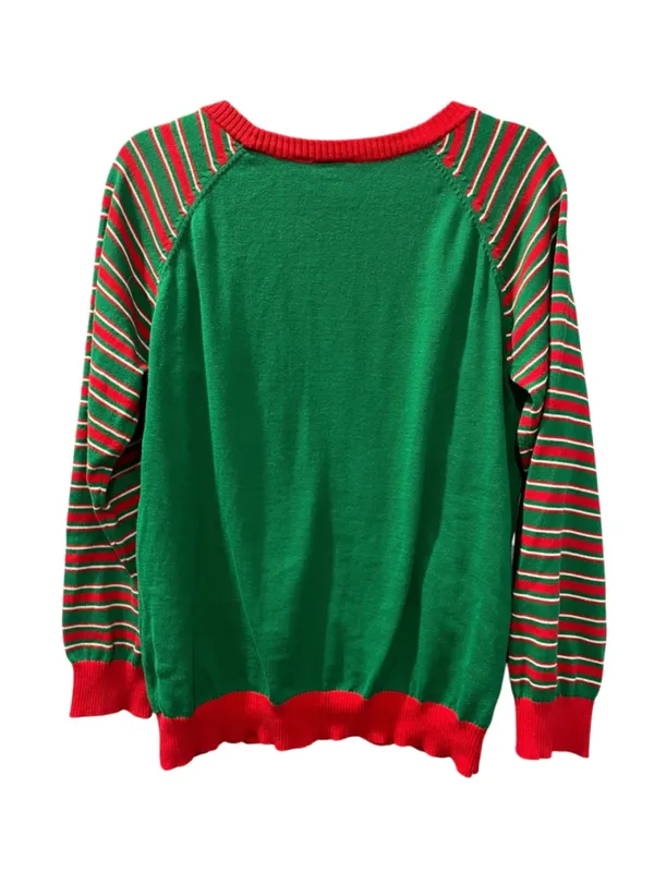 Mighty Fine You Better Sleigh Ugly Christmas Sweater Sassy Santa Green Stripe M - Image 2