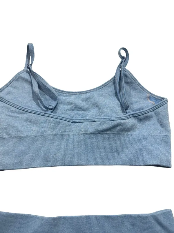 Amazon Brand 2 Piece Blue Ribbed Seamless Bra Set Activewear Crop Small Women's - Image 6