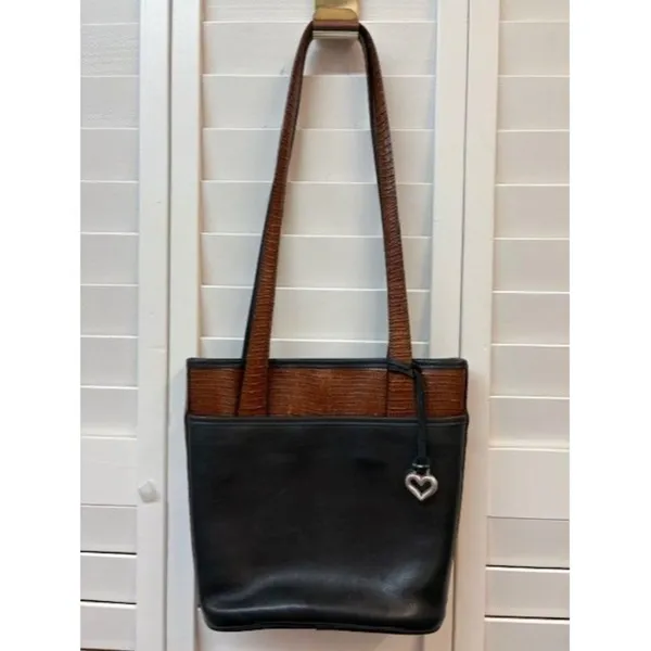 Brighton Black & Brown Leather Shoulder Bag With Heart‎ Charm Accent - Image 2