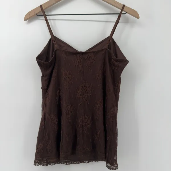 Vintage Y2K Xhilaration Lace V-Neck Spaghetti Strap Cami Brown Women M Lace Trim - Image 4