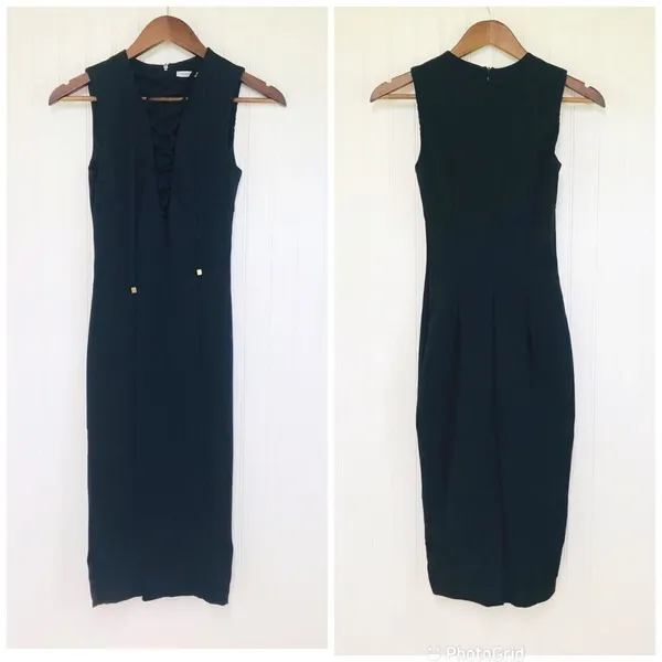 FINDERS KEEPERS Black Lace Up Fitted Midi Dress Sleeveless Party Size XXS‎ - Image 2