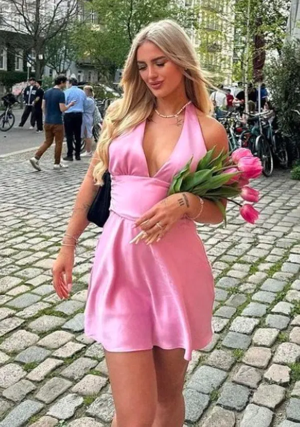 ZARA dress mini halter pink satin Bow 🍬 🎀 wedding party coctail bridal shower - Image 3