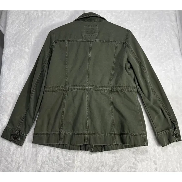 Old Navy Womens S Utility Jean Jacket Army Green Pockets Long Sleeve Grunge Y2K - Image 3