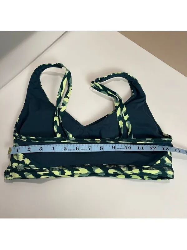 Aerie Sports Bra Womens L OFFLINE Goals Plunge Leopard Print Deep Forest Green - Image 7