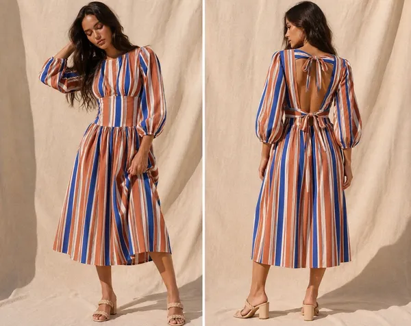 FREE PEOPLE NWT $108 Free-Est Serena Striped Midi XS Open Bow Tie Back - Image 2