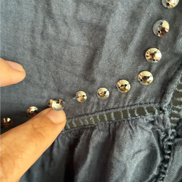 Abercrombie & Fitch Silver Sequins Dusty Blue Boho Babydoll Blouse M - Image 14