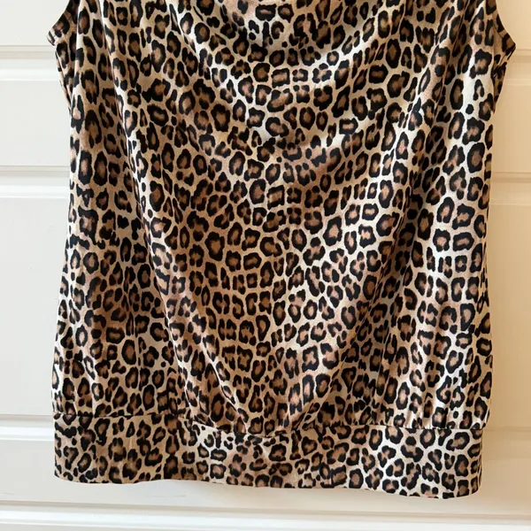 White House Black Market‎ Brown Leopard Cowl Neck Tank Top Small Y2K Mob Wife - Image 4