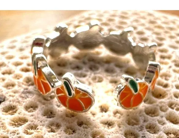 Pumpkin Ring New Orange Silver Adjustable Thanksgiving Autumn Jewelry Fe… - Image 6