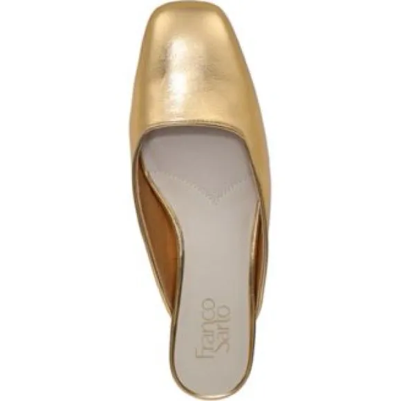NEW Franco Sarto Women's Dayla Square Toe Block Heel Mules Gold Faux Leather - Image 4