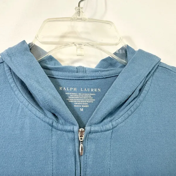 Ralph Lauren Medium Jacket Blue Full‎ Zip Cotton Hoodie Preppy Y2K Athletic 574 - Image 3