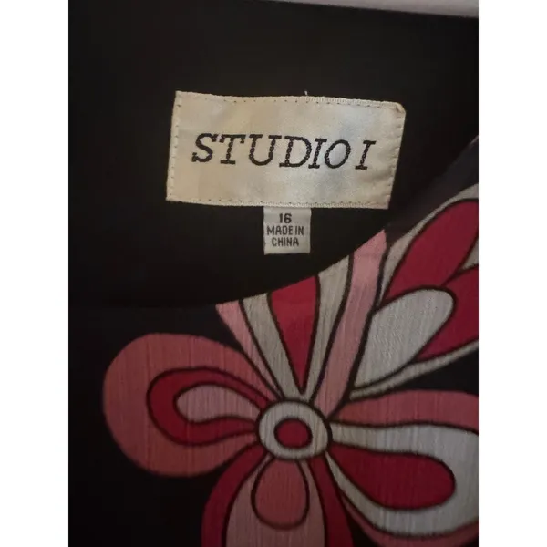 Studio I Womens Pink Floral Psychedelic Sleeveless‎ Midi Dress with Belt Size 16 - Image 3