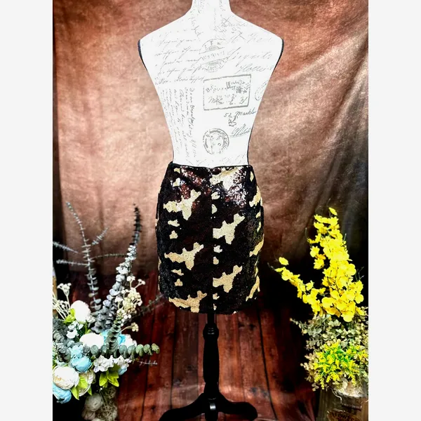 Three Eighty Two Sequined Camouflage Mini Skirt Brown Multi size S - Image 12