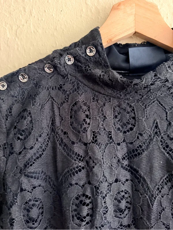 Maeve Black Lace Mock-Neck Long-Sleeve Blouse - Image 2