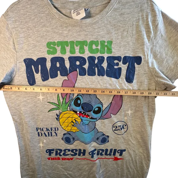 Disney Skinnydip‎ Stitch Market Graphic Long Sleep Tee Cotton Gray Lilo Stitch M - Image 5