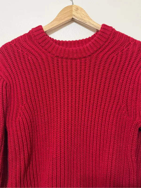 J. CREW Heritage Cotton Fisherman Crewneck Sweater Red Size Medium Fall Winter - Image 4