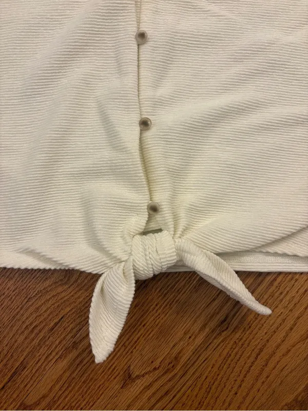 Madewell Texture & Thread XXL Cream Ribbed Knit Tie Front Top 100% Cotton - Image 5