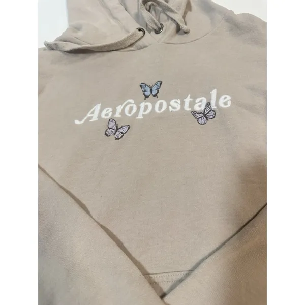 Aeropostale Butterfly Sweater Pullover Hooded Size m Beige - Image 4