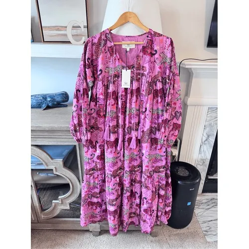 Printfresh Tiger Leopard Print Midi Dress Womens Pink Small - Image 2