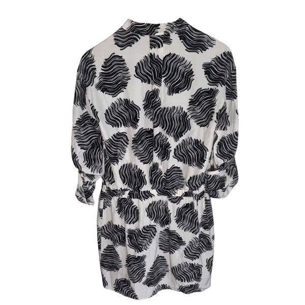 Diane von Furstenberg DVF Deandra Silk Romper Black White Abstract Wave Size 2 - Image 2