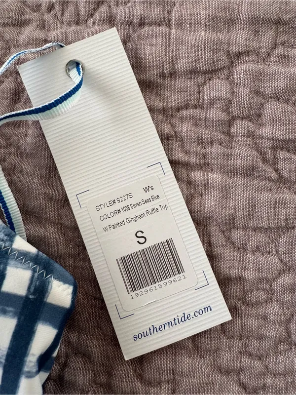 Southern Tide Seven Seas Blue/White Painted Gingham Ruffle Bikini Top - Image 6