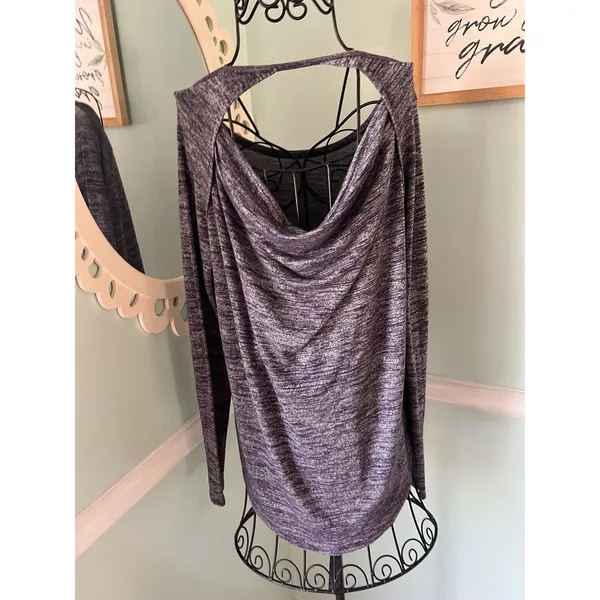 Athleta Purple Heathered‎ Open Back Pose Long Sleeve Top Size S - Image 3