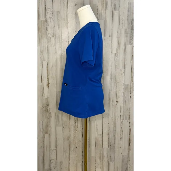Jaanuu Women's Small V-Neck Blue Scrub Top Short Sleeve Workwear‎ - Image 3