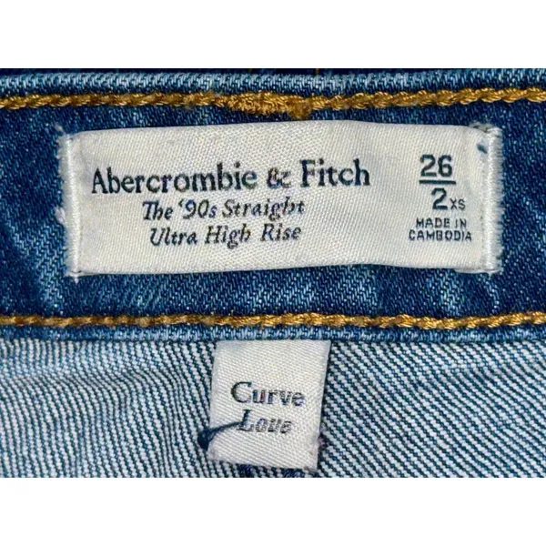 Abercrombie & Fitch Curve Love 90s Straight Ultra High Rise Blue Jeans Size 26 2 - Image 3