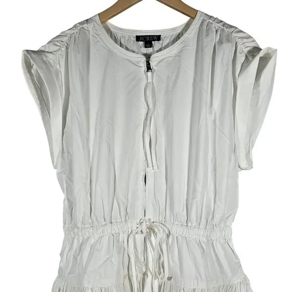 J‎ Crew White Tiered Drop-waist Midi Dress Elastic Waist Drawstring Zip Front L - Image 3