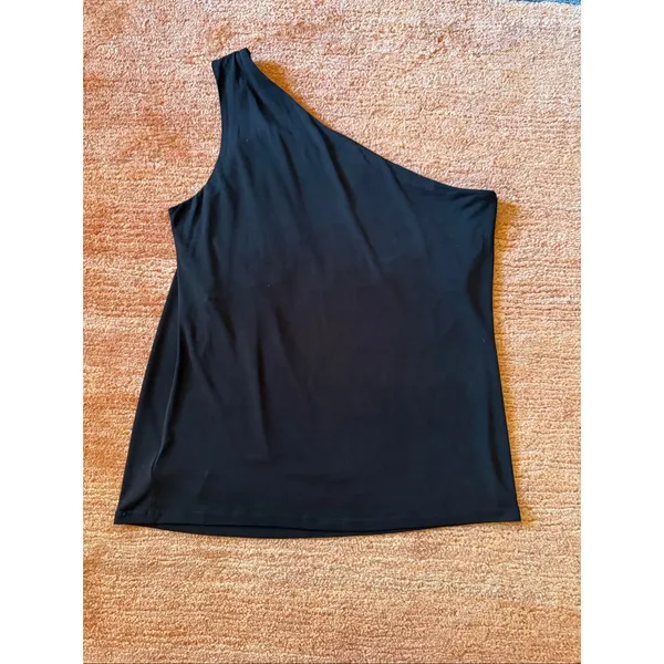 Michael Michael Kors One Shoulder Black Top Silver Hardware Size L - Image 9