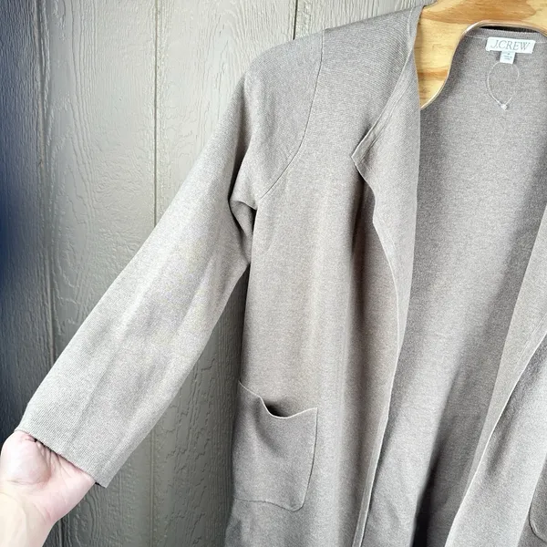 NEW JCrew Juliette Open-Front Collarless Sweater Blazer Medium Beige Wool Cotton - Image 3