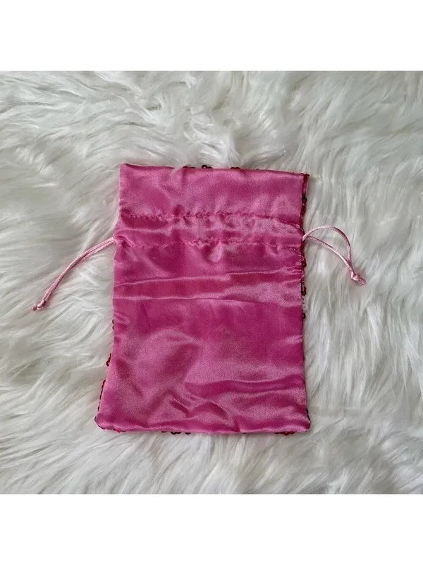 Pouch Pink Satin Sequin Drawstring Floral - Image 3