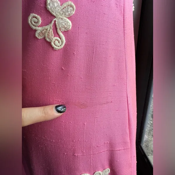 Vintage handmade 50/60s pink beaded cap sleeve formal maxi dress, size small - Image 7