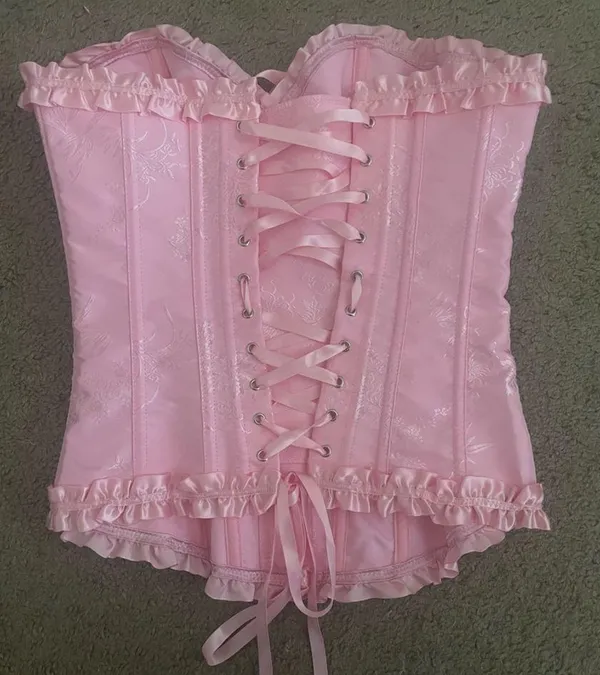 Pink Strapless Corset Top, Bustier Shapewear, Lace Waist Push Up - Image 12