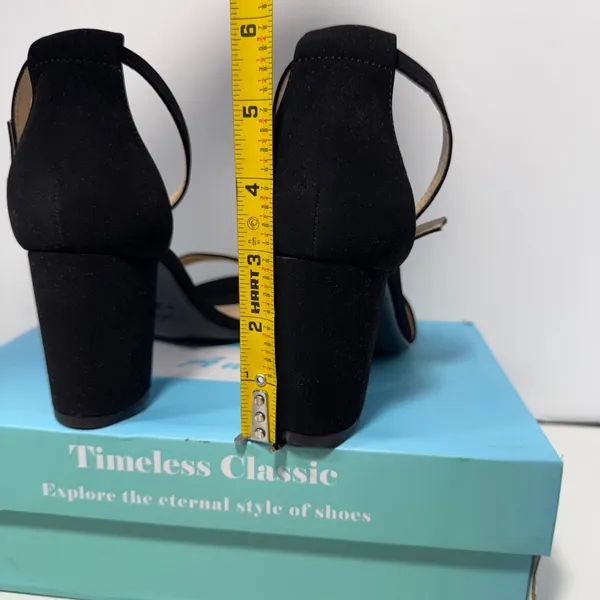 Ankis Women Black Faux Suede Block Heel Ankle Strap Sandals Size 7.5 Open Toe‎ - Image 9