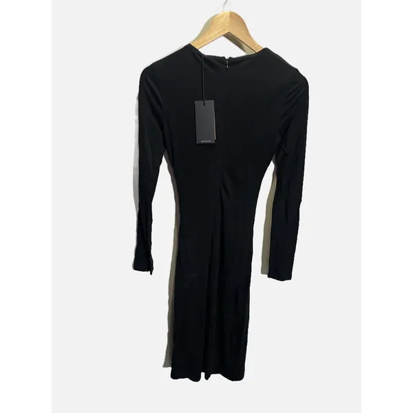 BOSS Edenl Midi Dress‎ Womens XS Black Keyhole Ruched Long Sleeve Cocktail Chic - Image 4