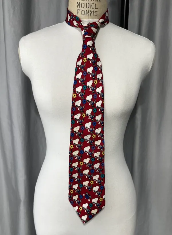 Peanuts Animation Necktie Snoopy Brown Burgundy White Blue Sport Character Tie - Image 2